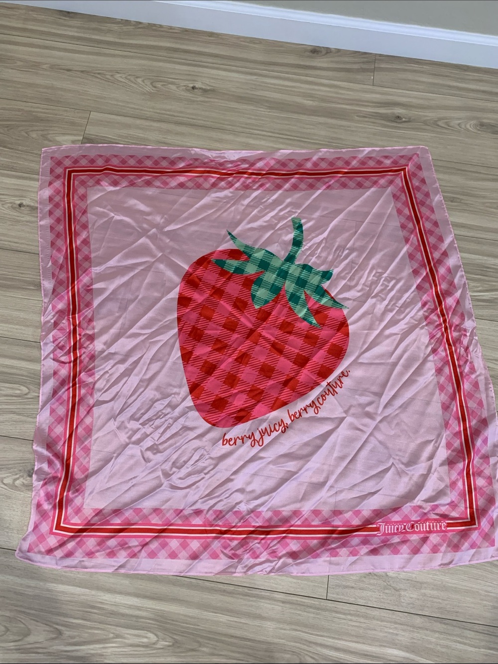 Juicy Couture Pink Strawberry Graphic Square Scarf 2ft 10inches x 2ft 10inches